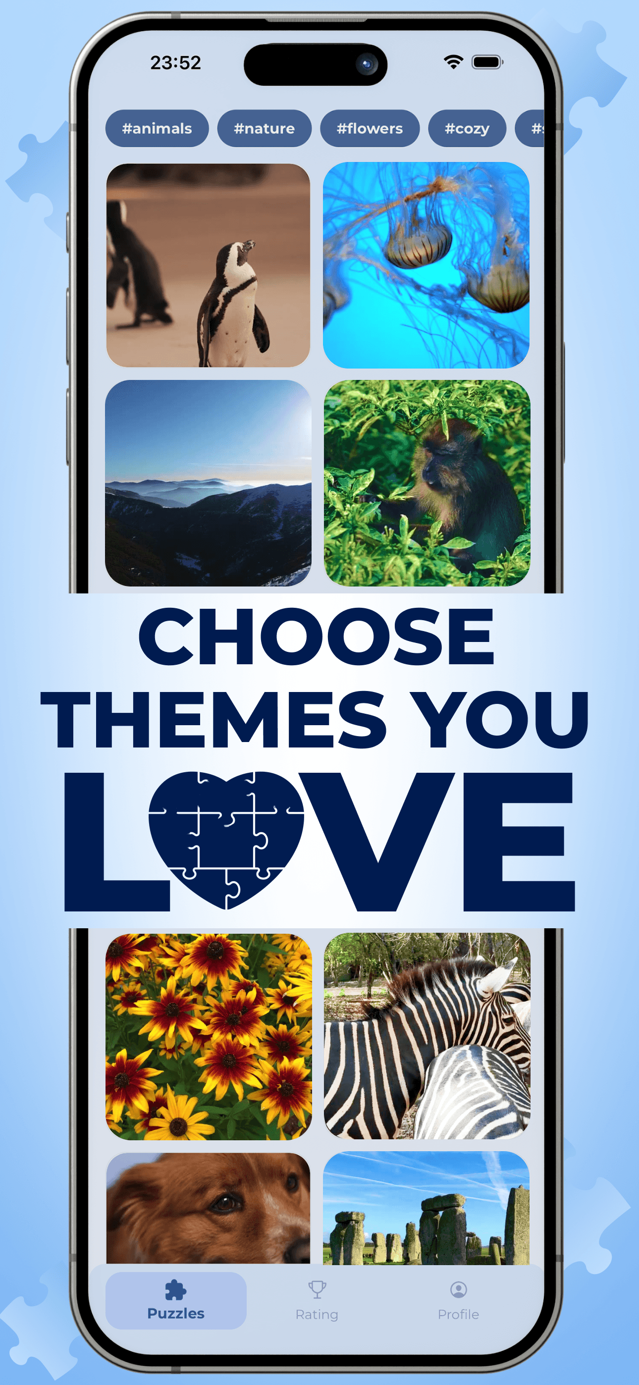 Choosing puzzle themes and categories during onboarding